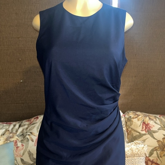 NWT Theory Sleeveless Front Ruching Sheath Dress, Sea Blue - Picture 11 of 15
